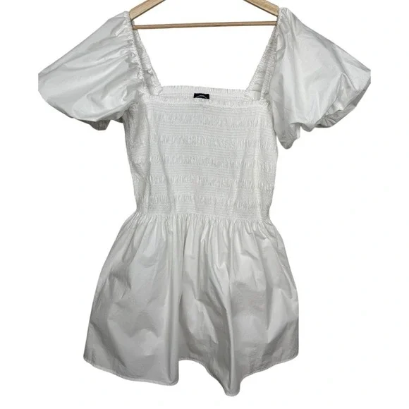 Scoop Smocked Puff Sleeve Mini Dress XL 16 / 18 White New NWOT - Picture 4 of 8